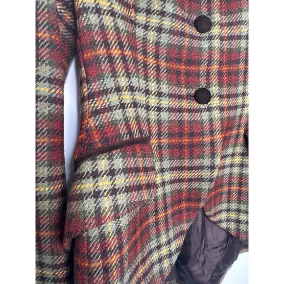 Vintage Laura Ashley brown Plaid Wool Blazer suede collar Equestrian Academia 4 - Picture 6 of 14